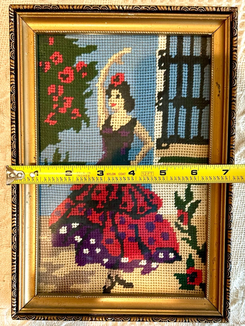 Vtg. 70's Needlepoint
Tapestry Flamenco
Dancer Gold Frame Wall
Art Decor MCM - Picture 8 of 10